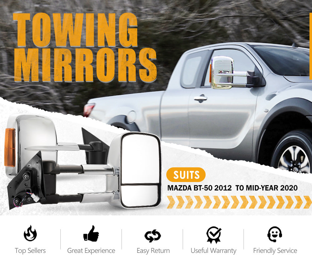 Pair Towing Mirrors Gen1 Chrome Mazda BT-50 2012 to Mid-Year 2020 - Sunyee