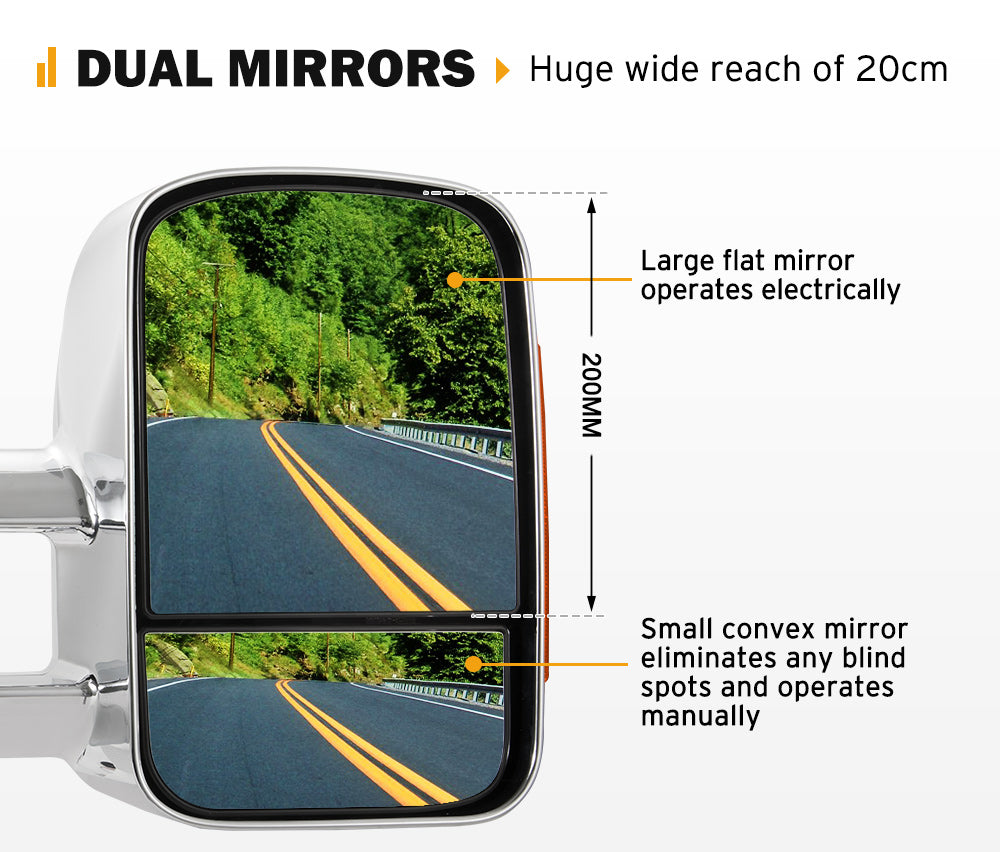 Pair Towing Mirrors Gen1 Chrome Mazda BT-50 2012 to Mid-Year 2020 - Sunyee