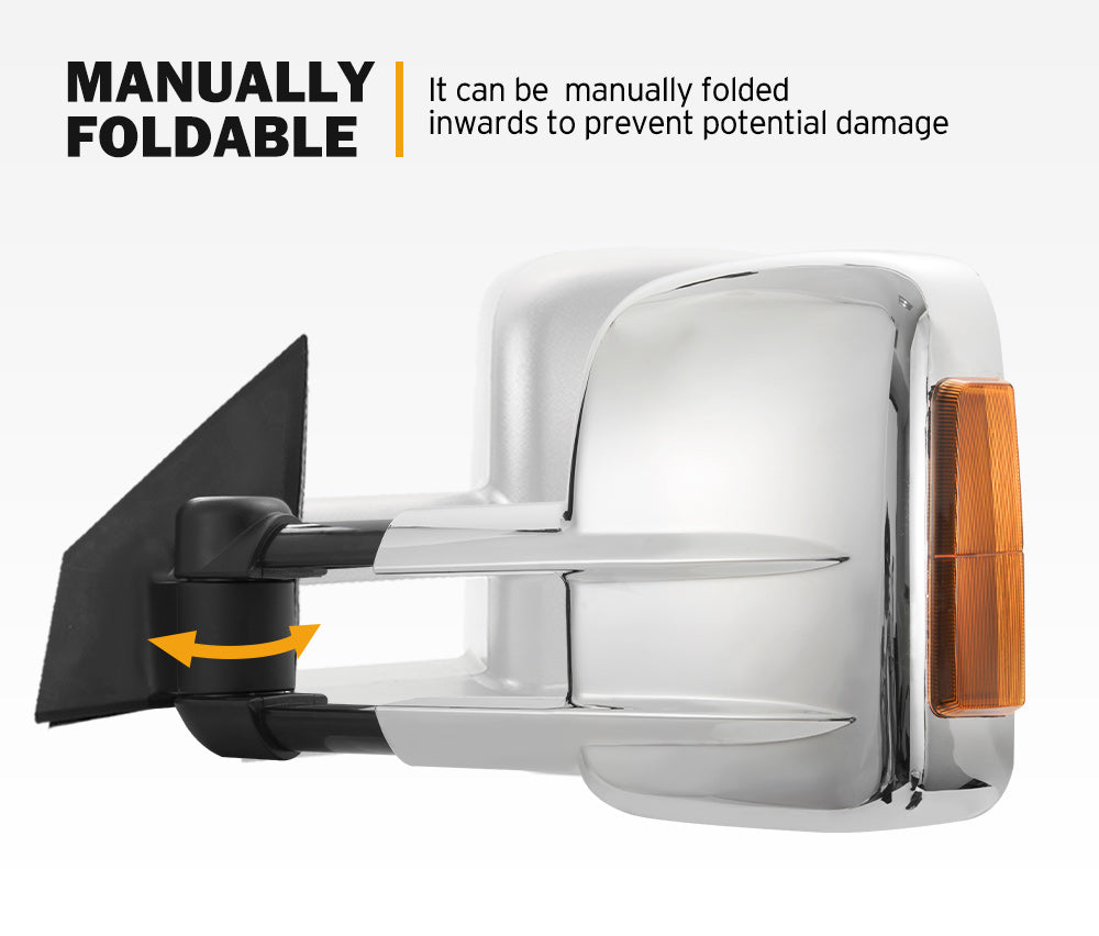 Pair Towing Mirrors Gen1 Chrome Mazda BT-50 2012 to Mid-Year 2020 - Sunyee