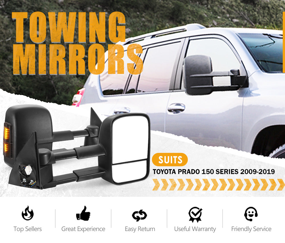 Towing Extendable Mirrors Gen1 for Toyota Prado 150 Series Wagon 11/2009 – 2019 - Sunyee