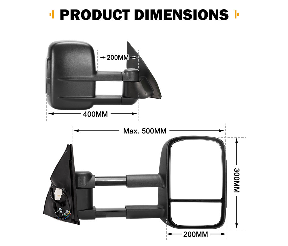 Towing Extendable Mirrors Gen1 for Toyota Prado 150 Series Wagon 11/2009 – 2019 - Sunyee