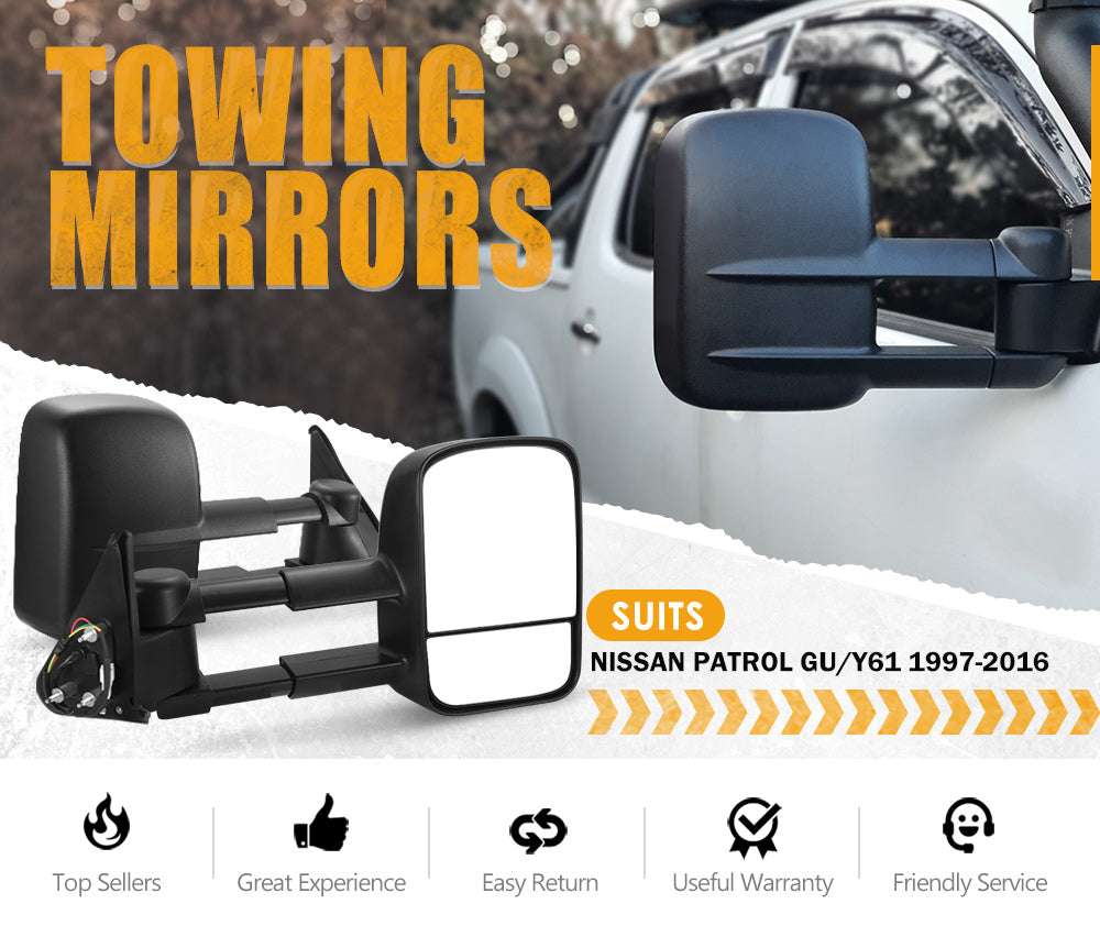 Extendable Towing Mirrors Gen1 fit Nissan Patrol GU Y61 Cab Chassis 1997- 2016 - Sunyee
