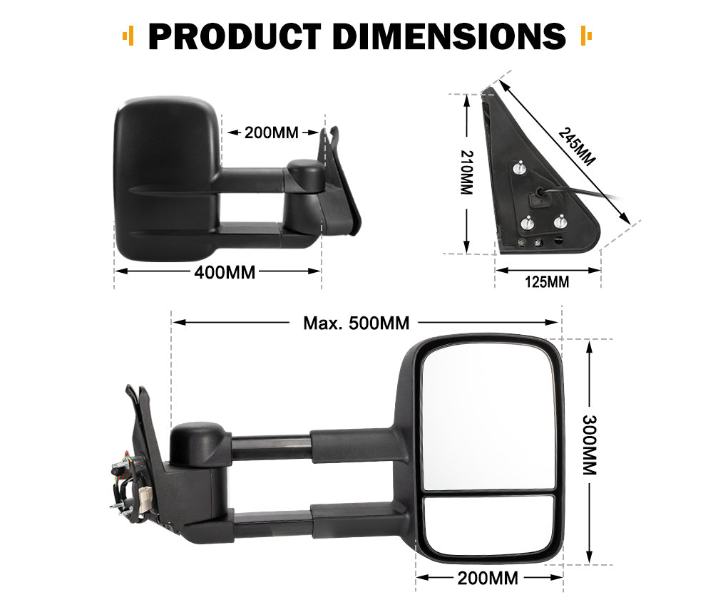 Extendable Towing Mirrors Gen1 fit Nissan Patrol GU Y61 Cab Chassis 1997- 2016 - Sunyee