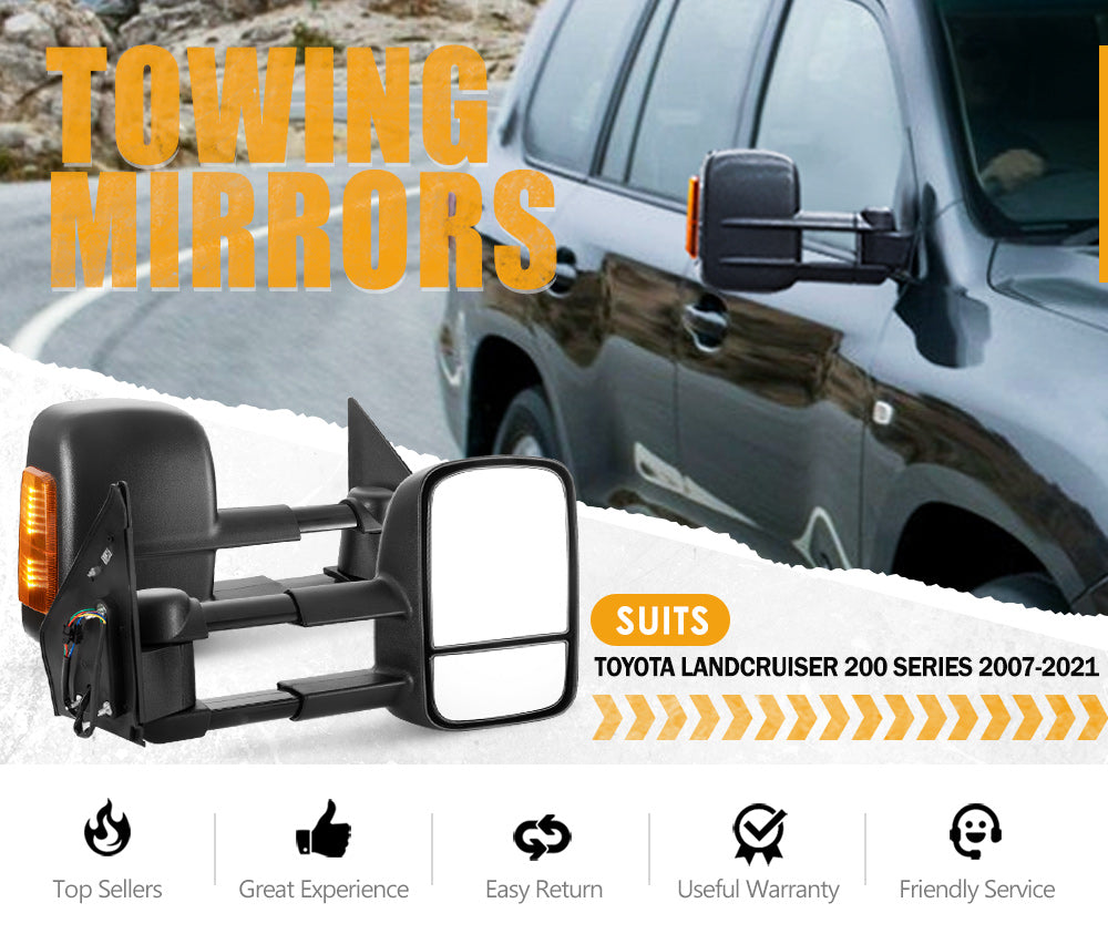 Pair Towing Mirrors Gen1 for Toyota Landcruiser 200 Series 2007-2021 with Indicator - Sunyee