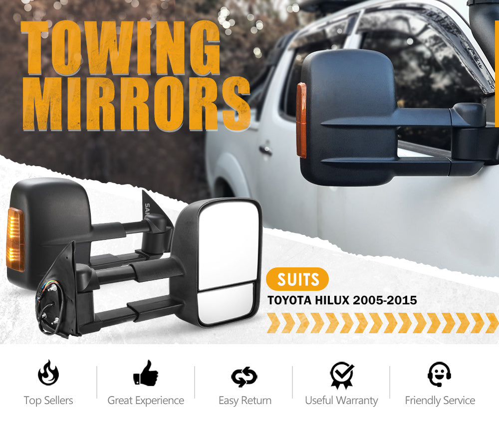 Pair Extendable Towing Gen1 Side Mirrors suits Toyota Hilux 2005-2015 N70 - Sunyee