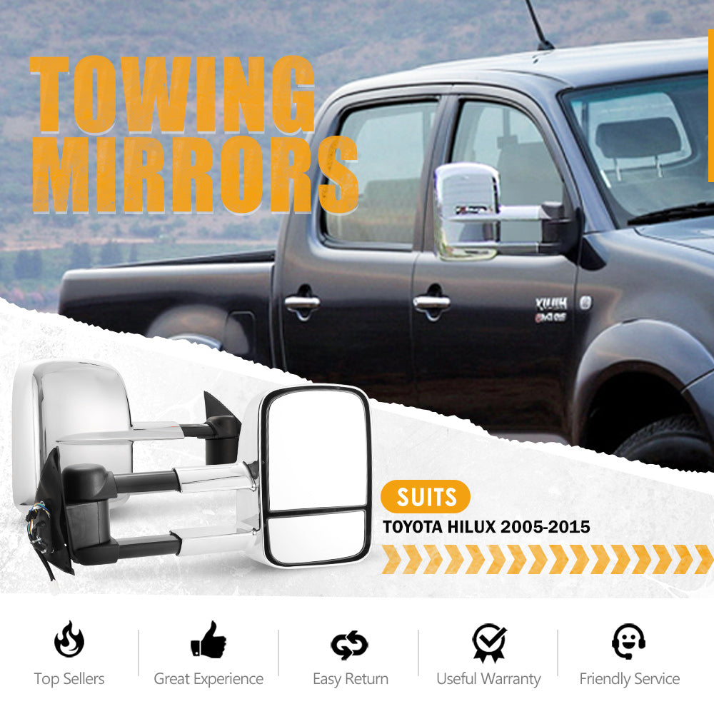 San Hima Pair Towing Mirrors Extendable for Toyota Hilux 2005-2015 N70 Silver - Sunyee