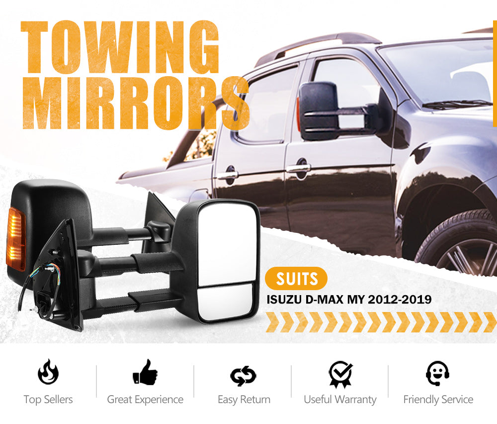 San Hima Pair Extendable Towing Mirrors Gen1 for Isuzu D-MAX DMAX MY2012-MY2019 - Sunyee