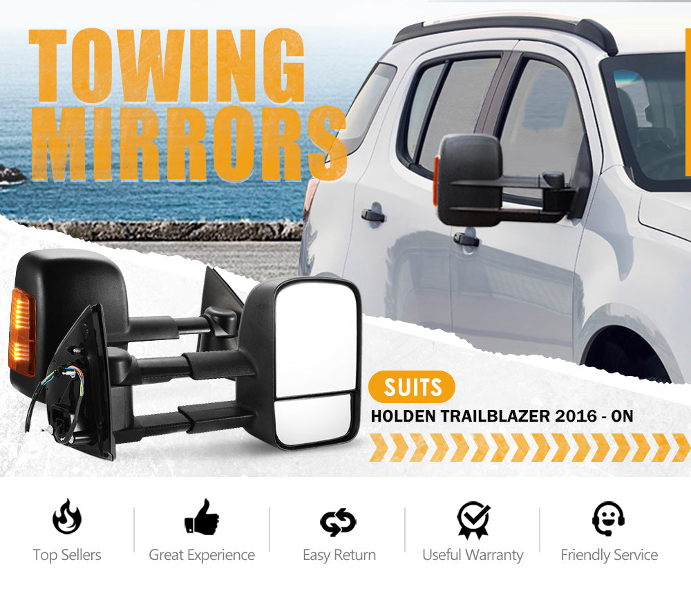Pair Towing Extendable Side Mirrors Gen1 for Holden Trailblazer 2016 to Current - Sunyee