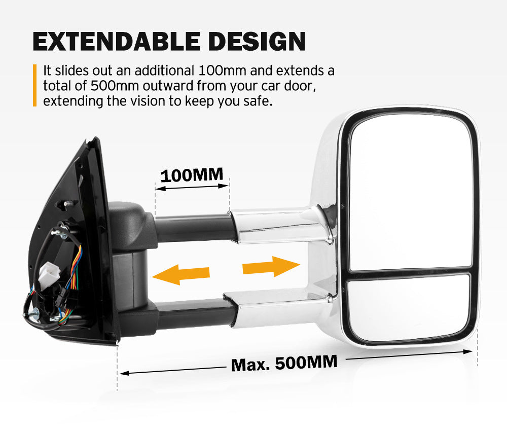 Pair Chrome Towing Extendable Side Mirrors Gen1 for Holden Colorado RG MY2013-MY2020