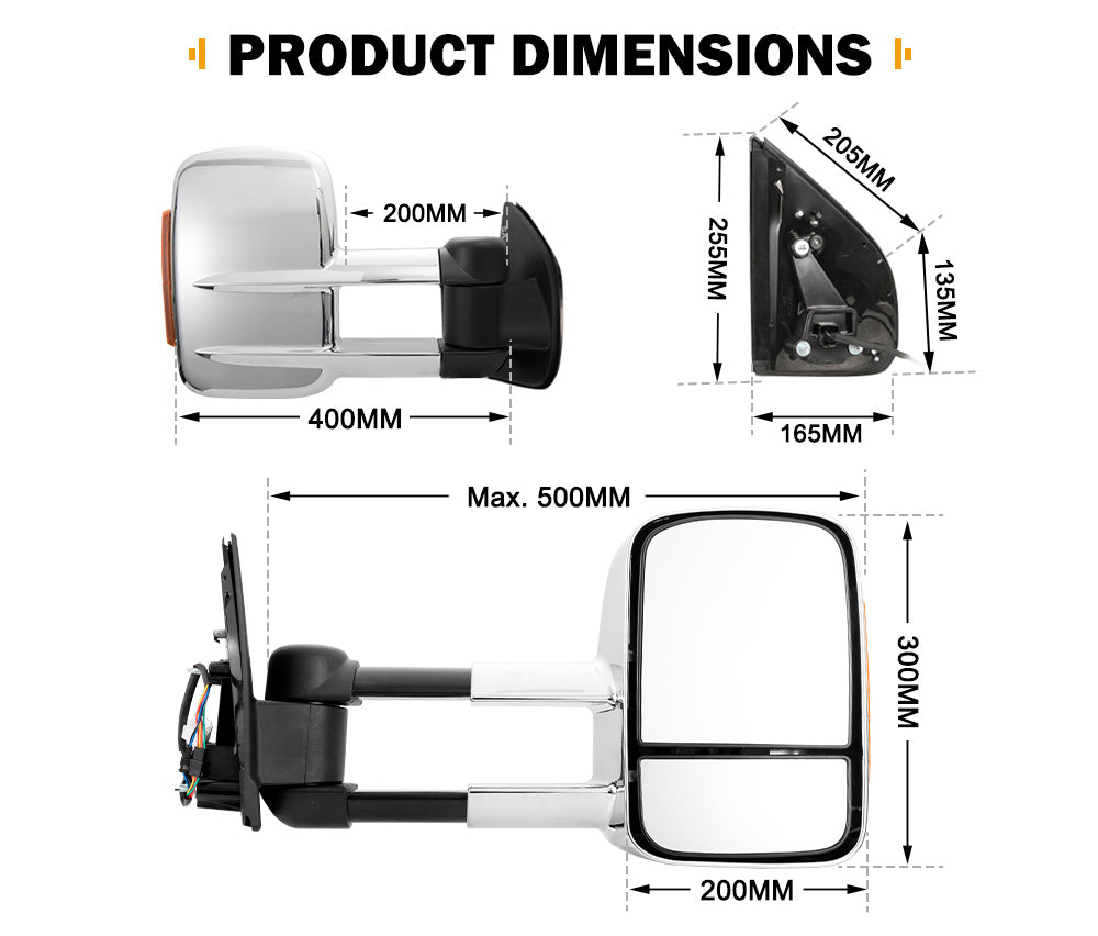 Pair Chrome Towing Extendable Side Mirrors Gen1 for Holden Colorado RG MY2013-MY2020