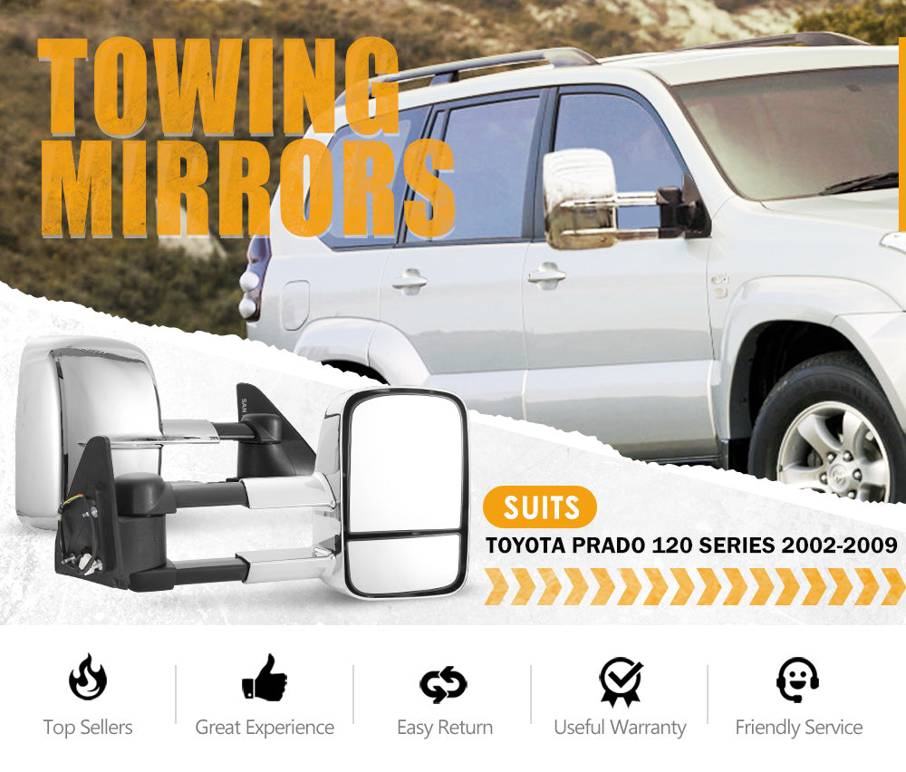 Pair Extendable Towing Mirrors Gen1 for Toyota Prado 120 Series 2002-2009 - Sunyee
