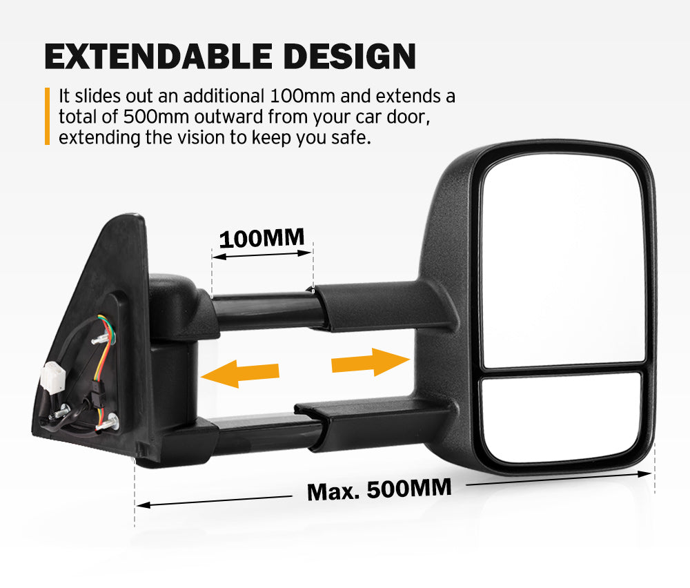 Pair Towing Extendable Mirrors Gen1 suit Toyota Prado 120 Series 2002-2009 - Sunyee