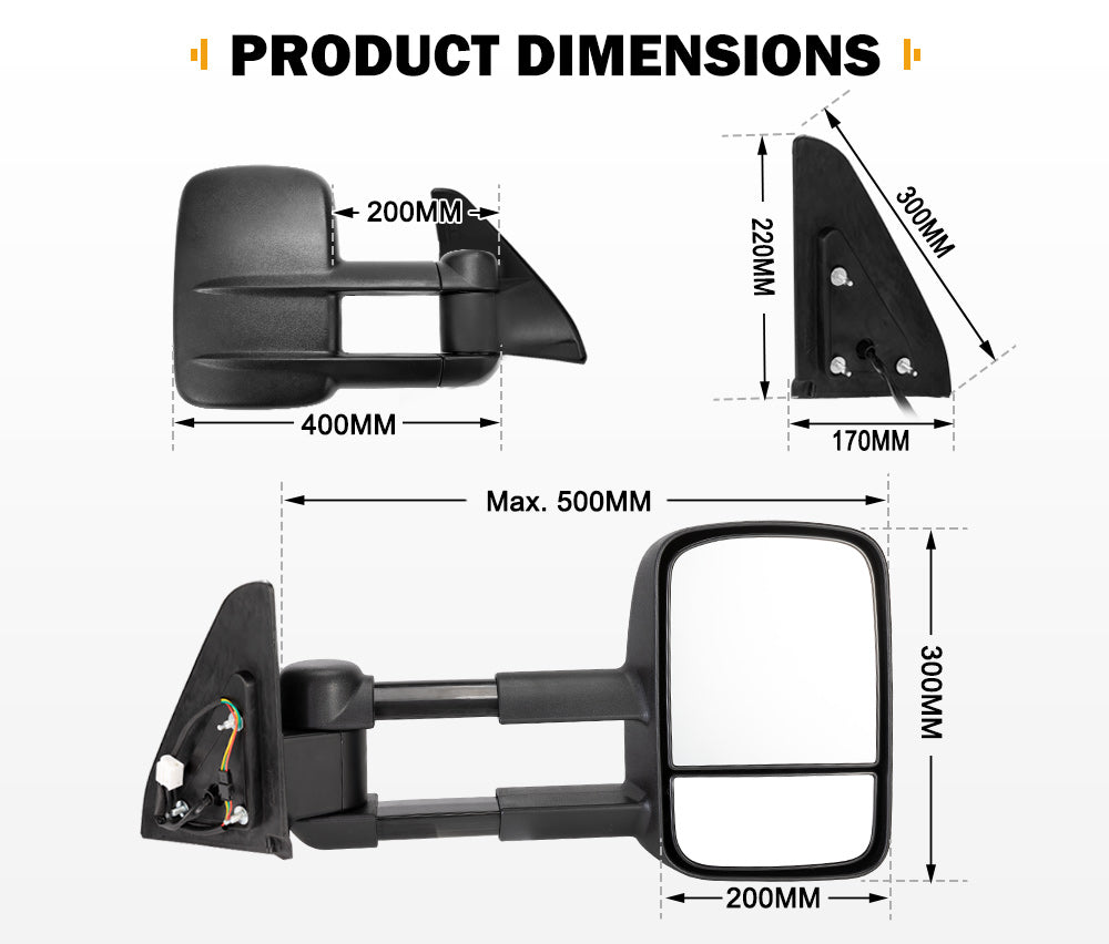 Pair Towing Extendable Mirrors Gen1 suit Toyota Prado 120 Series 2002-2009 - Sunyee