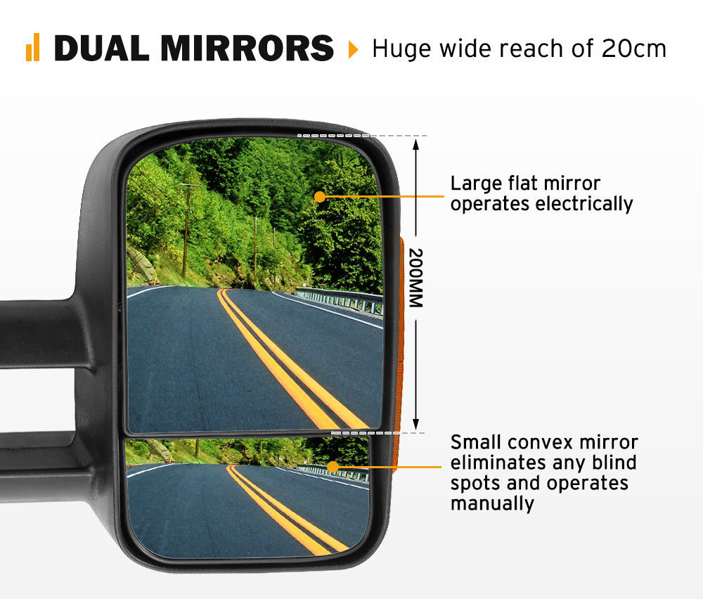 Pair Extendable Towing Side Mirrors Gen1 suits Toyota HILUX 2015-ON N80 - Sunyee