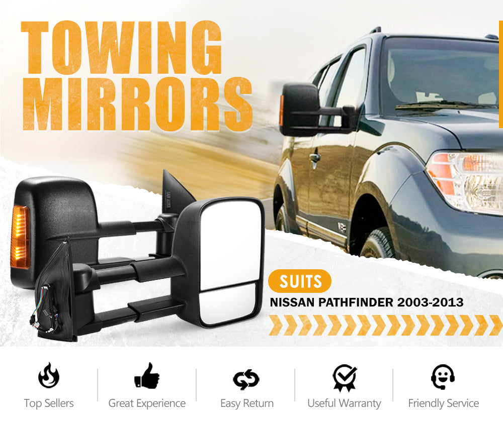 Pair Extendable Towing Side Mirrors Gen1 for Nissan Pathfinder MY 2003-2013 - Sunyee