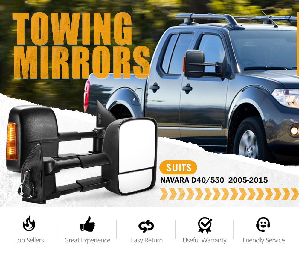 Pair Extendable Towing Side Mirrors Gen1 for Nissan Navara D40 2005-2015 - Sunyee