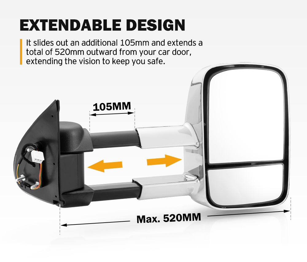 San Hima Extendable Towing Mirrors Gen1 for Mitsubishi Triton MQ/MR 2015 - ON - Sunyee