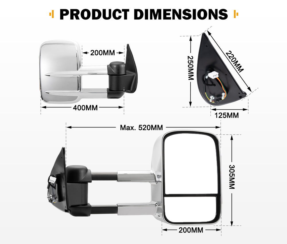 San Hima Extendable Towing Mirrors Gen1 for Mitsubishi Triton MQ/MR 2015 - ON - Sunyee