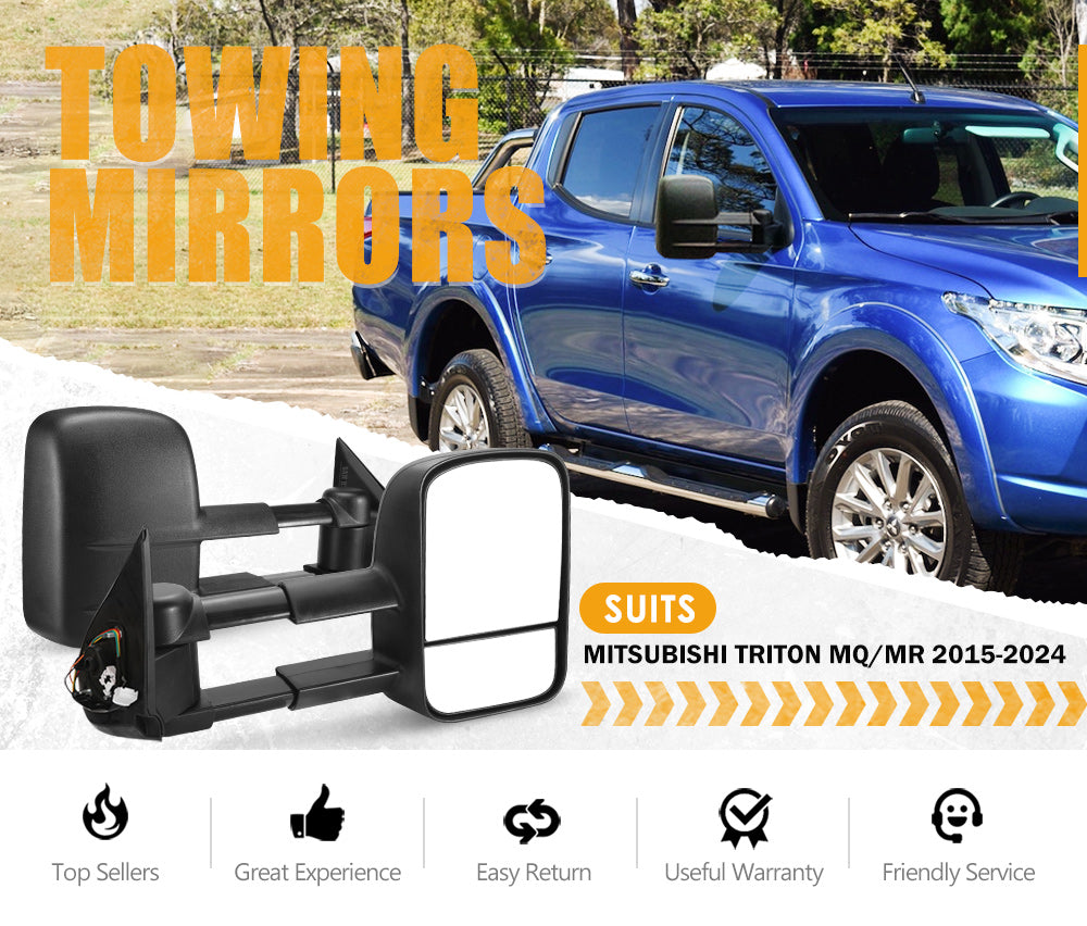 Pair Extendable Towing Side Mirrors Gen1 suits Mitsubishi Triton MQ/MR 2015 - 2024 - Sunyee