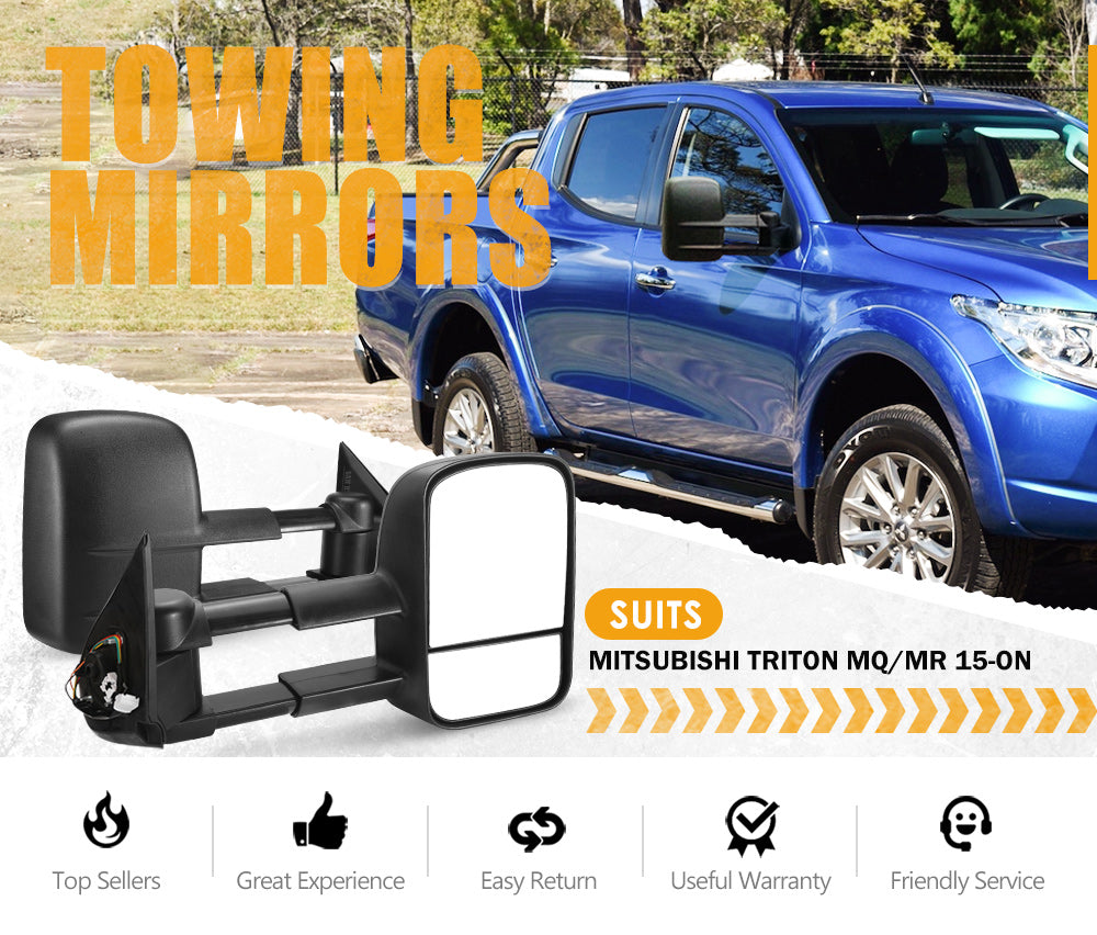 Pair Extendable Towing Side Mirrors Gen1 suits Mitsubishi Triton MQ/MR 2015 - current - Sunyee
