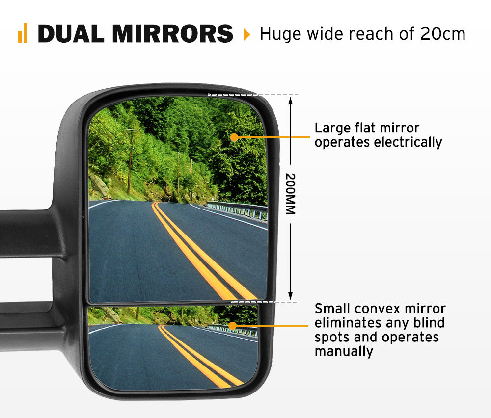 Pair Extendable Towing Side Mirrors Gen1 suits Mitsubishi Triton MQ/MR 2015 - 2024 - Sunyee
