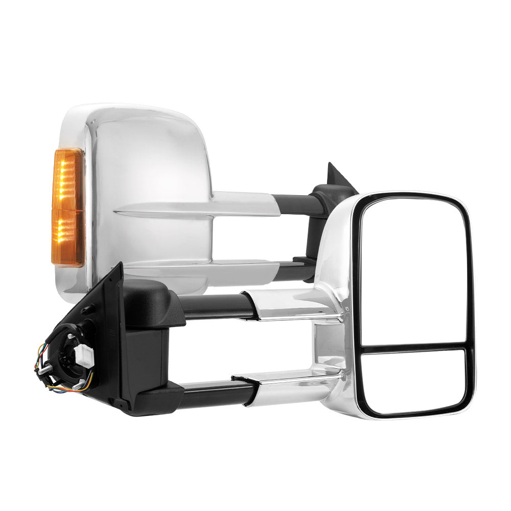 San Hima Extendable Towing Mirrors Gen1 For Nissan Navara D23 2015-On Chrome