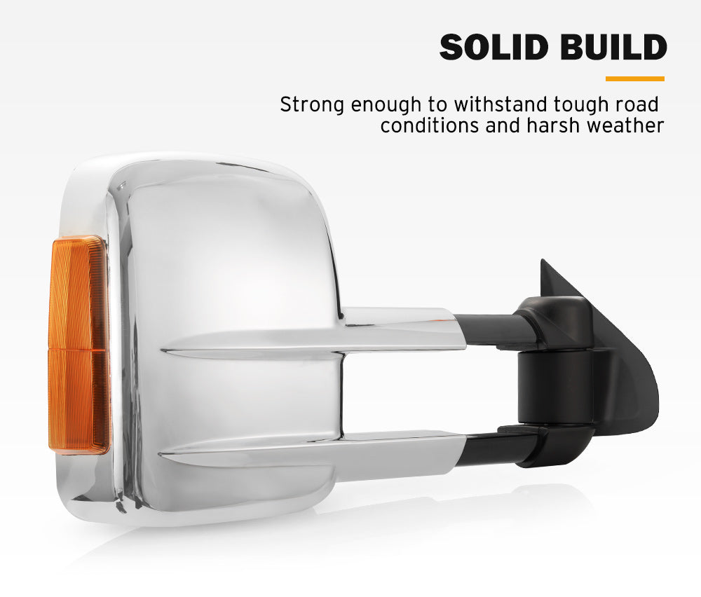 San Hima Extendable Towing Mirrors Gen1 For Nissan Navara D23 2015-On Chrome