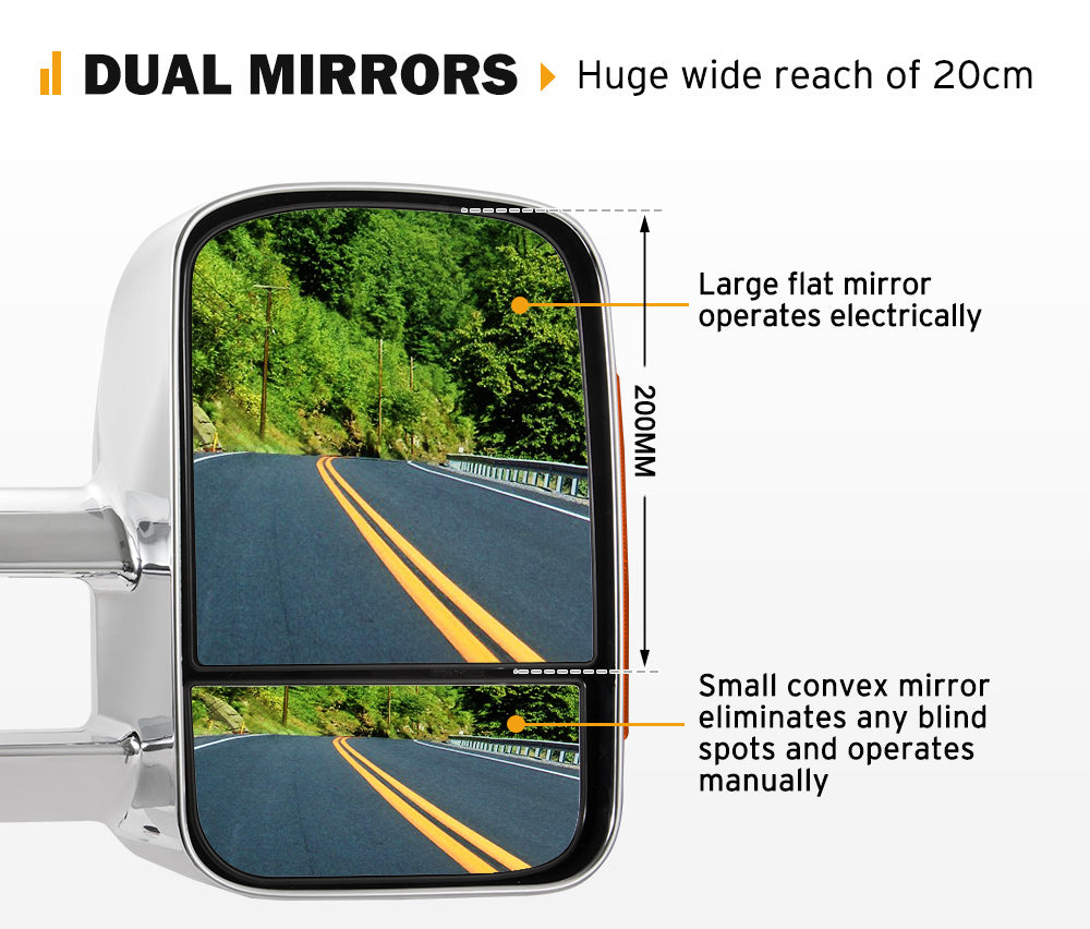 San Hima Extendable Towing Mirrors Gen1 For Nissan Navara D23 2015-On Chrome - Sunyee