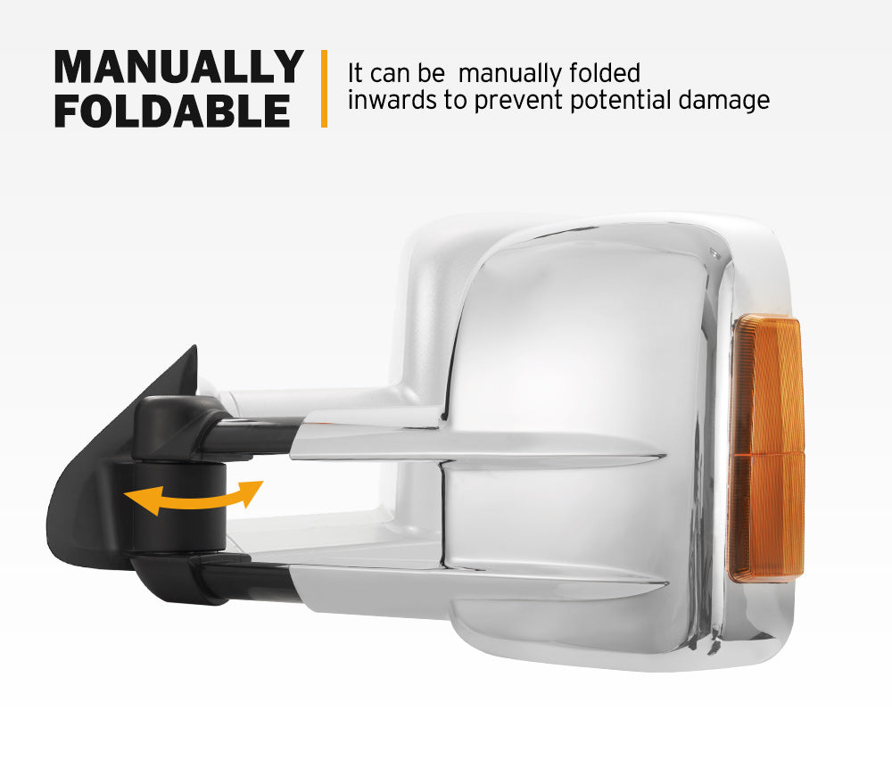 San Hima Extendable Towing Mirrors Gen1 For Nissan Navara D23 2015-On Chrome
