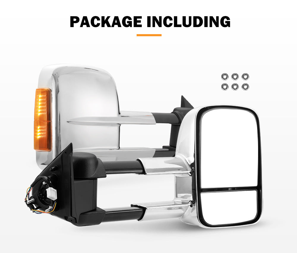San Hima Extendable Towing Mirrors Gen1 For Nissan Navara D23 2015-On Chrome