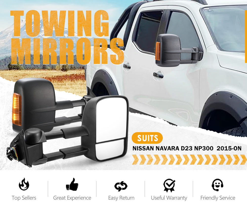 San Hima Extendable Towing Side Mirrors Gen1 for Nissan Navara D23 NP300 2015-On