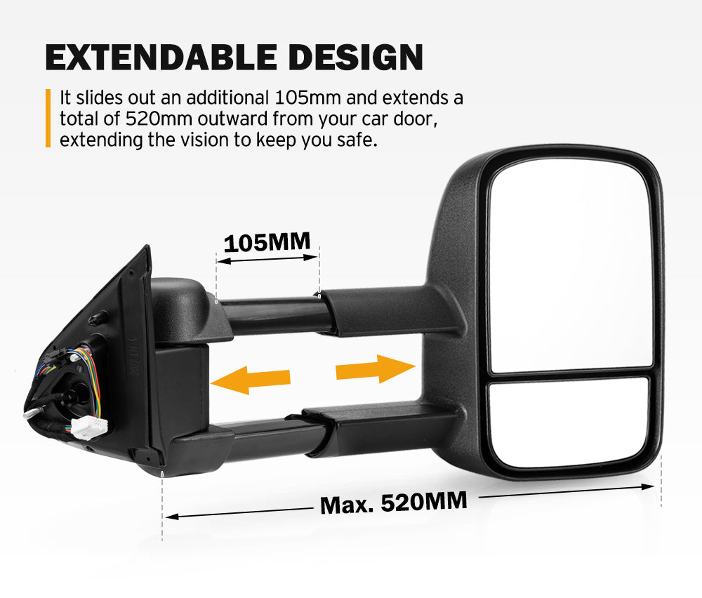 San Hima Extendable Towing Side Mirrors Gen1 for Nissan Navara D23 NP300 2015-On