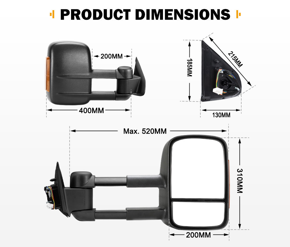San Hima Extendable Towing Side Mirrors Gen1 for Nissan Navara D23 NP300 2015-On