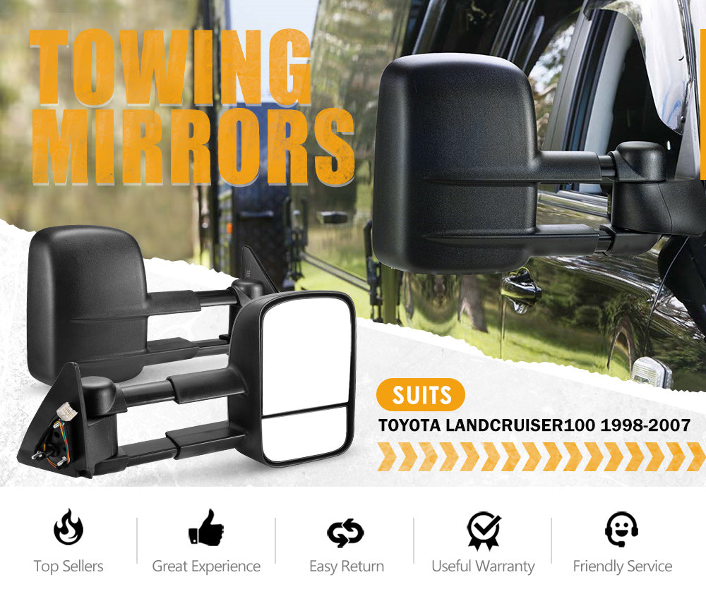 San Hima Pair Extendable Towing Mirrors Gen1 For Toyota Landcruiser 100 Series 1998-2007 - Sunyee