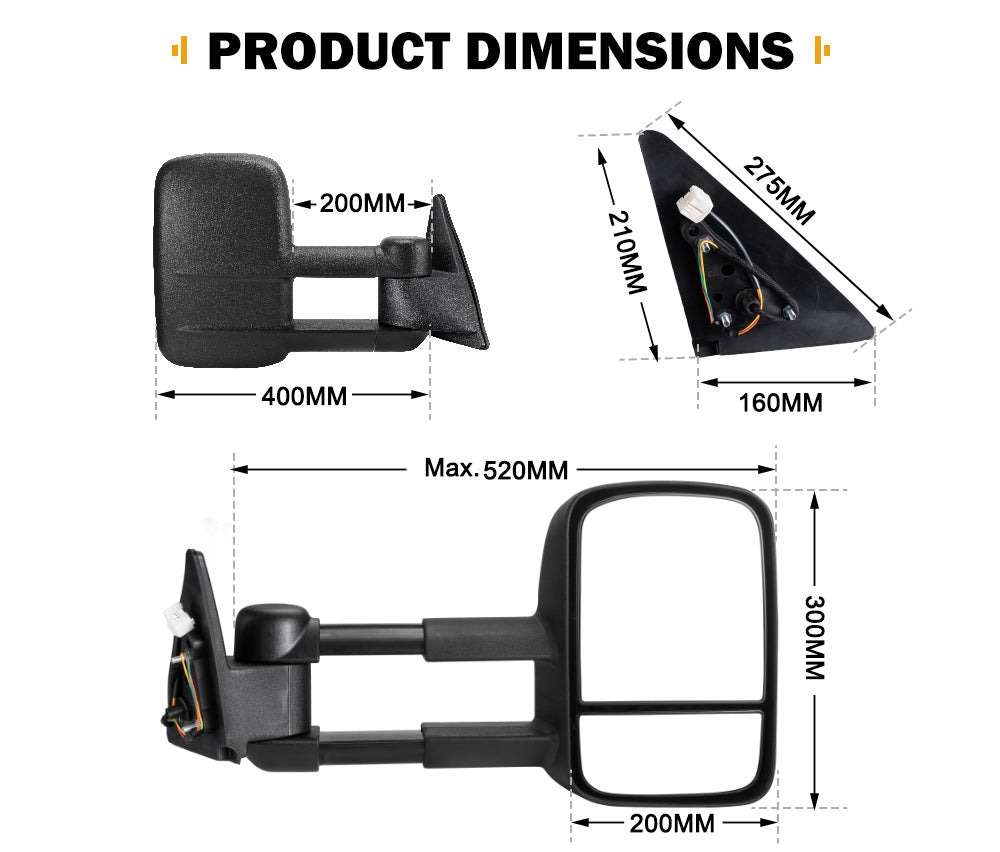San Hima Pair Extendable Towing Mirrors Gen1 For Toyota Landcruiser 100 Series 1998-2007 - Sunyee