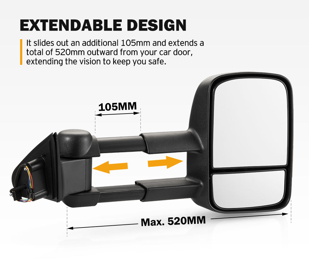 San Hima Extendable Towing Mirrors Gen1 For Jeep Grand Cherokee 2010-Current - Sunyee