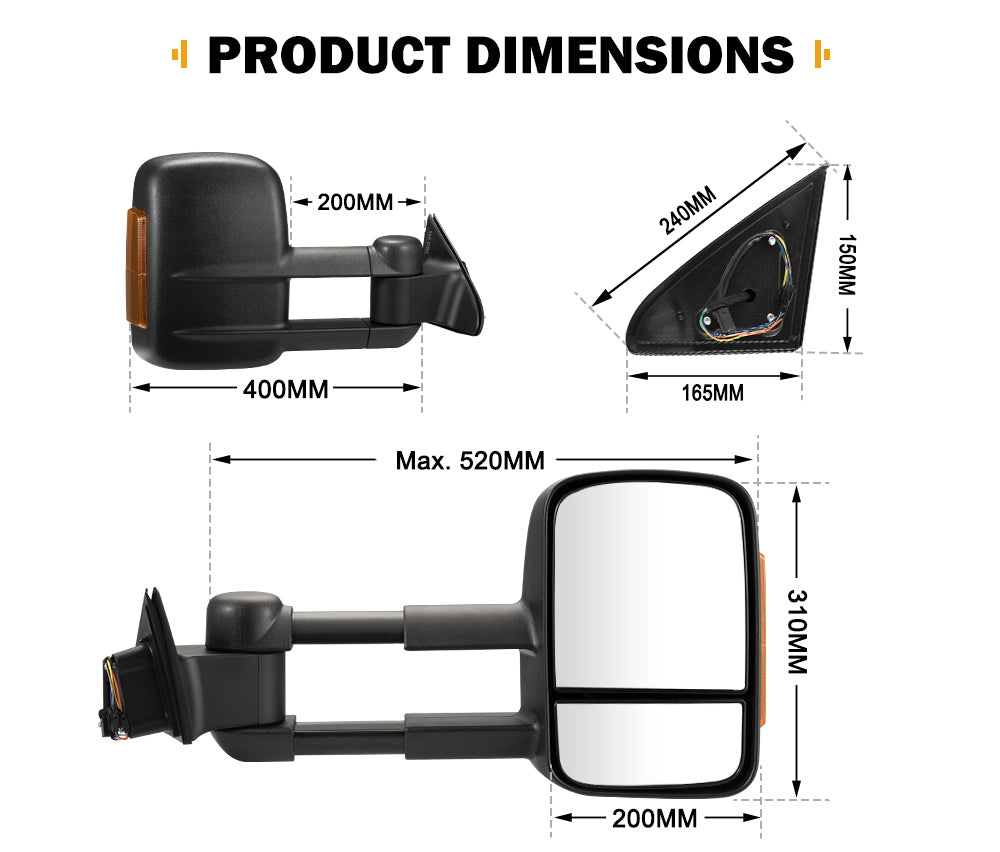 San Hima Extendable Towing Mirrors Gen1 For Jeep Grand Cherokee 2010-Current - Sunyee