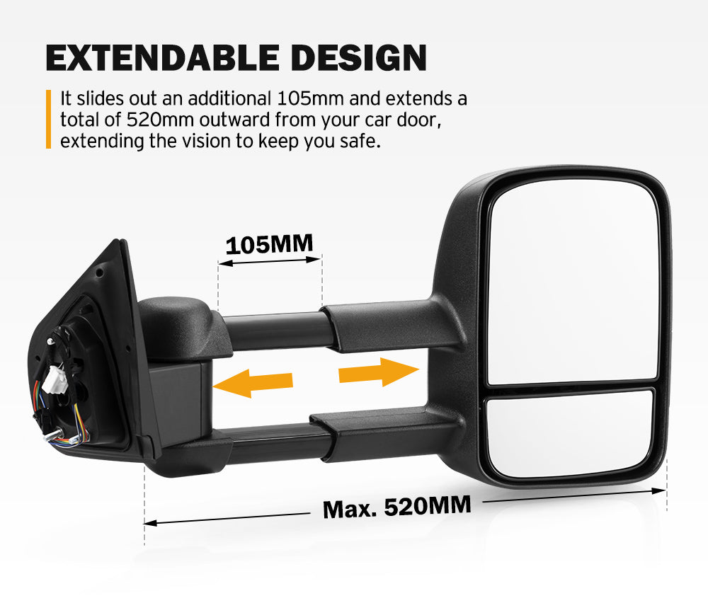 San Hima Extendable Towing Mirrors Gen1 For Mazda BT-50 BT50 TF Series 2021/07-ON