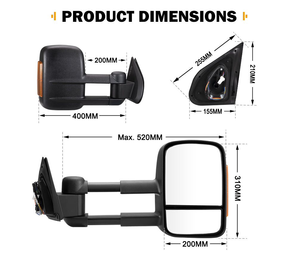 San Hima Extendable Towing Mirrors Gen1 For Mazda BT-50 BT50 TF Series 2021/07-ON