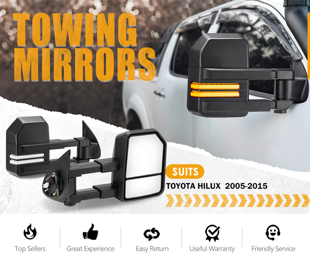 San Hima Pair Extendable Towing Mirrors Gen2 for Toyota HILUX 2005-2015 N70 Black - Sunyee