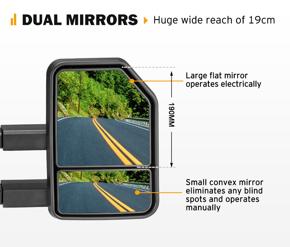 San Hima Pair Extendable Towing Mirrors Gen2 for Toyota HILUX 2005-2015 N70 Black - Sunyee