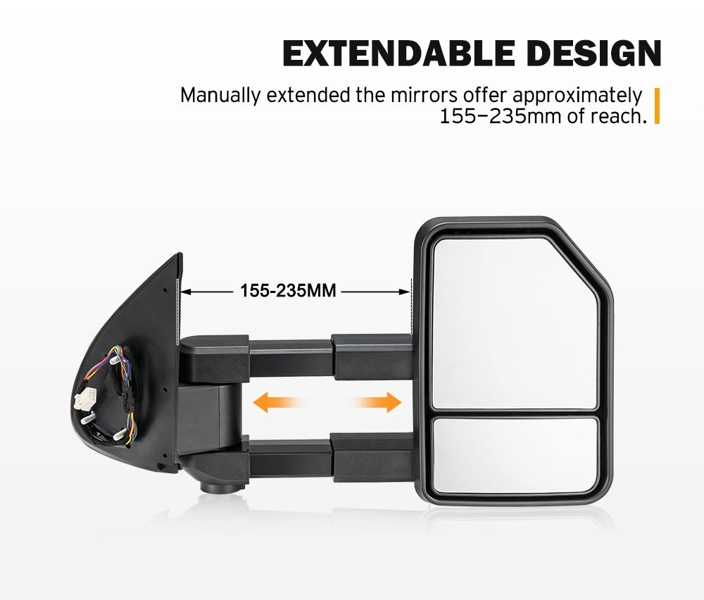 San Hima Pair Extendable Towing Mirrors Gen2 for Toyota HILUX 2005-2015 N70 Black - Sunyee