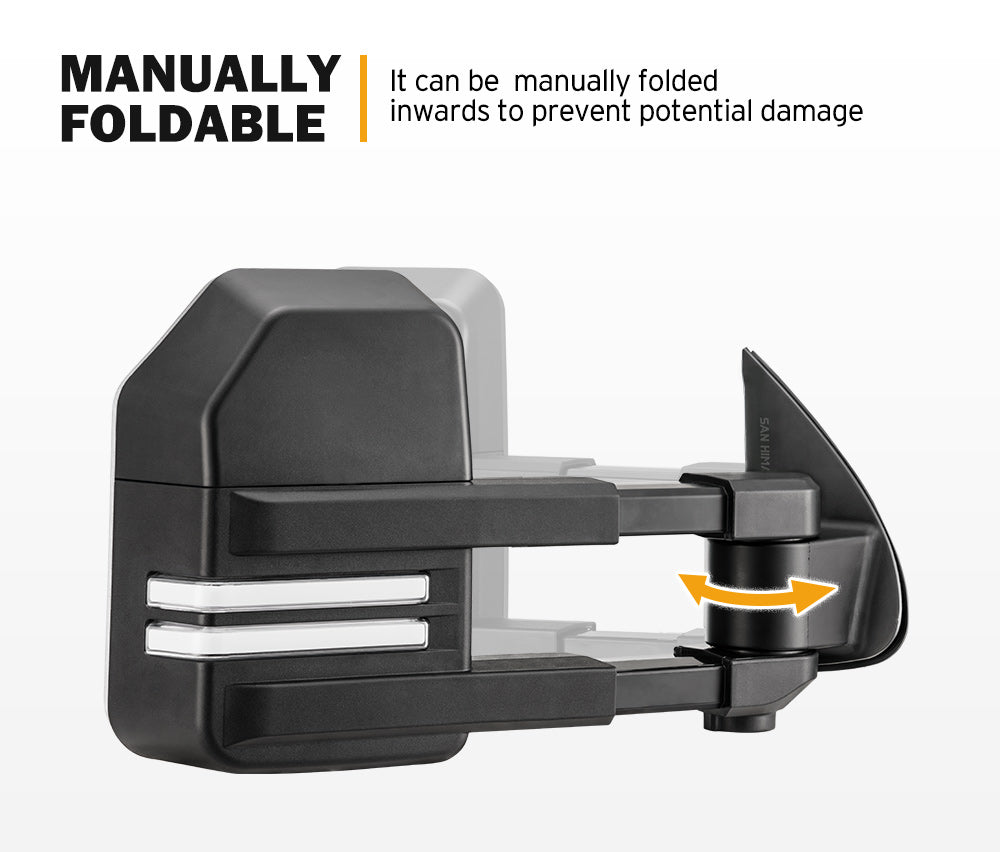 San Hima Pair Extendable Towing Mirrors Gen2 for Toyota HILUX 2005-2015 N70 Black - Sunyee