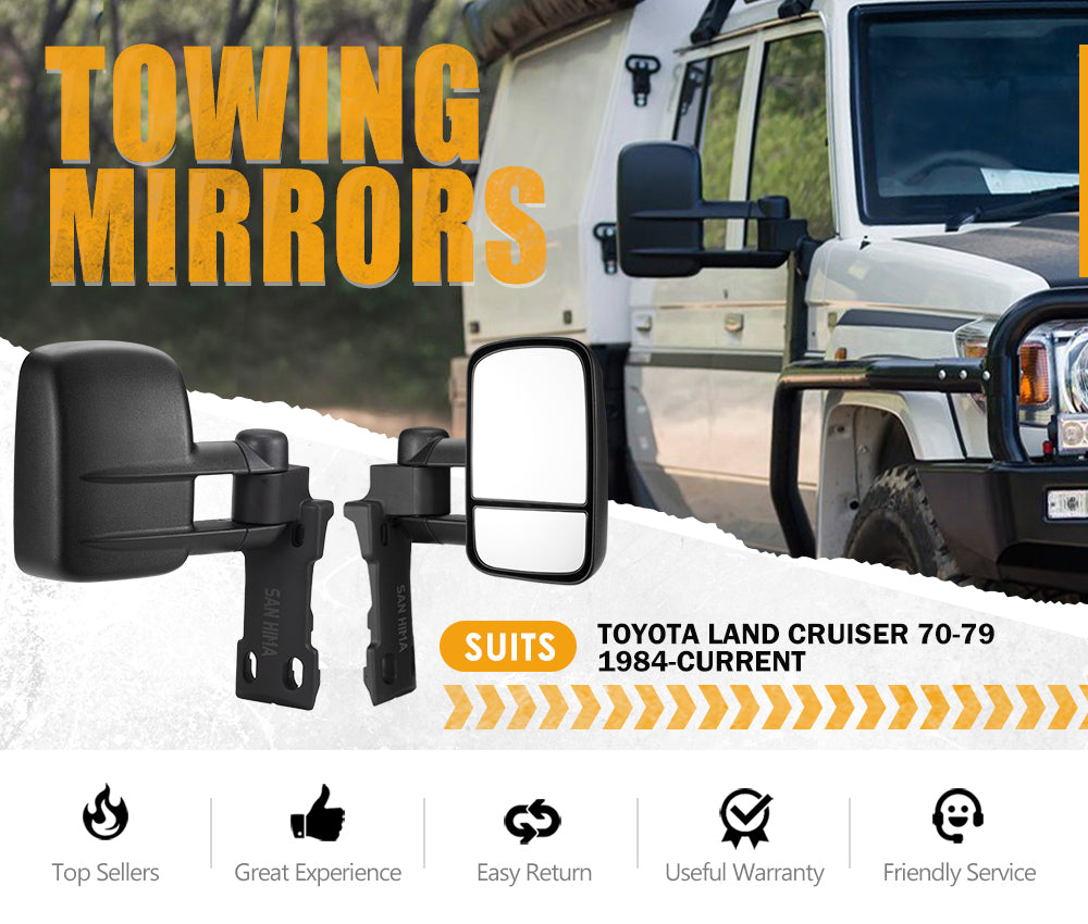 San Hima Pair Extendable Towing Mirrors Gen1 For Toyota Landcruiser 70-79 Series 1984-Current - Sunyee