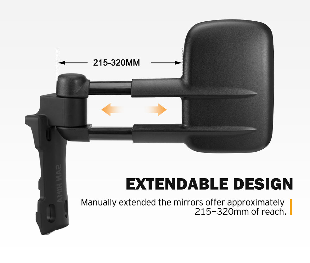 San Hima Pair Extendable Towing Mirrors Gen1 For Toyota Landcruiser 70-79 Series 1984-Current - Sunyee
