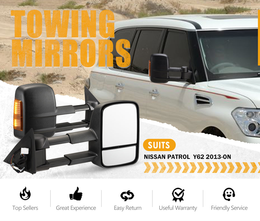 San Hima Pair Extendable Towing Mirrors Gen1 For Nissan Patrol Y62 2013-Current - Sunyee