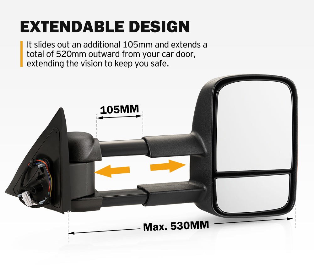 San Hima Pair Extendable Towing Mirrors Gen1 For Nissan Patrol Y62 2013-Current - Sunyee