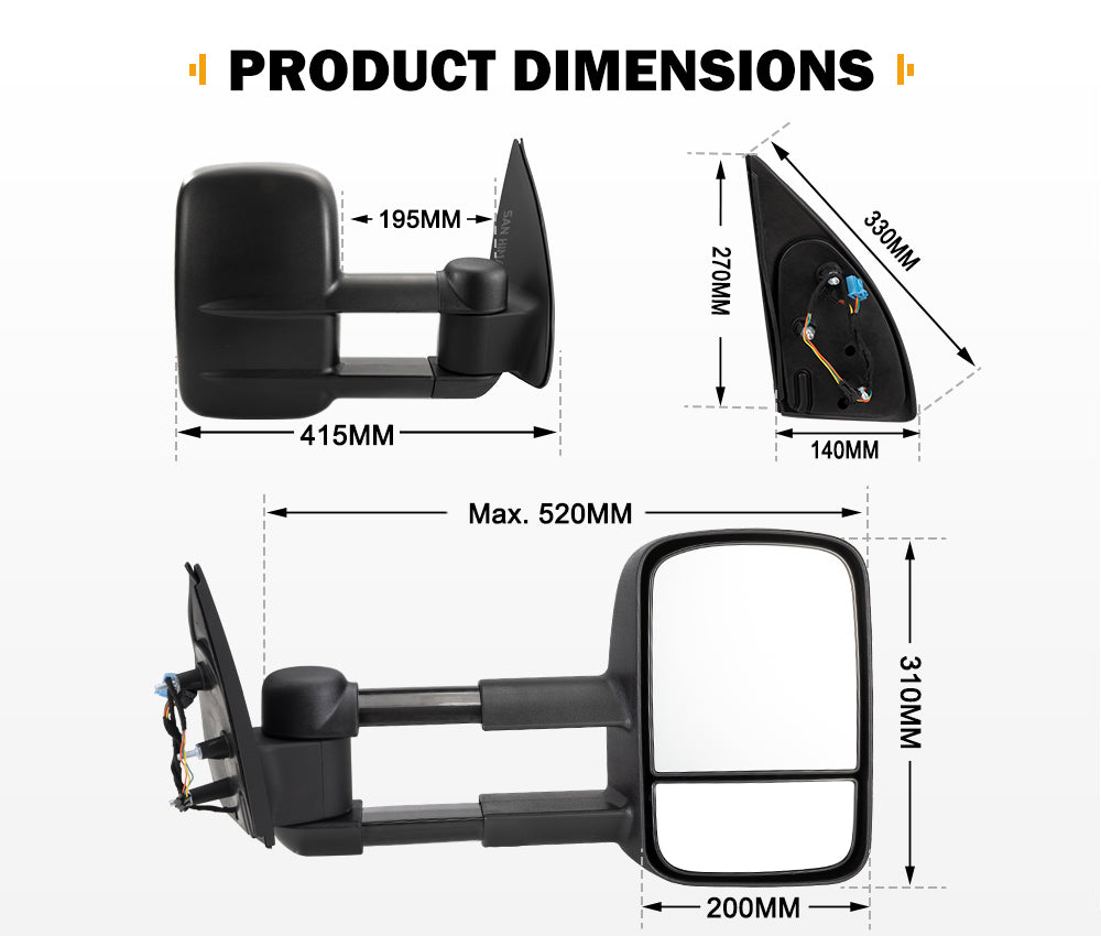 San Hima Pair Extendable Towing Mirrors Gen1 For Volkswagen Amarok 2009-2023 - Sunyee
