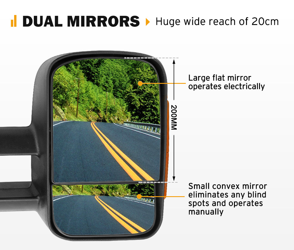 San Hima Pair Extendable Towing Mirrors Gen1 For Mitsubishi Pajero 2001-2015