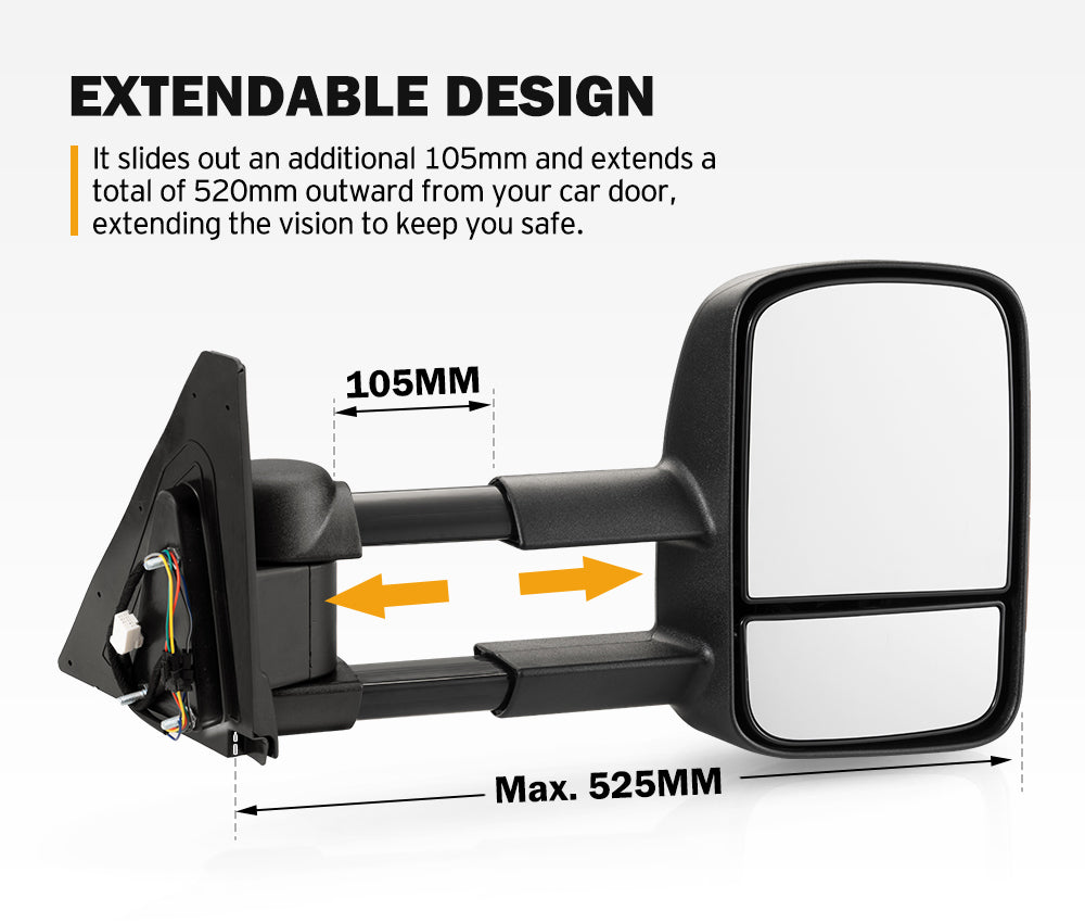 San Hima Pair Extendable Towing Mirrors Gen1 For Mitsubishi Pajero 2001-2015